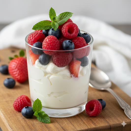Friske bær med mascarponekrem og mynte